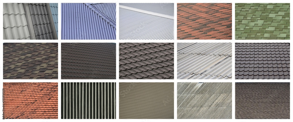 fragments of various types of roofing close up